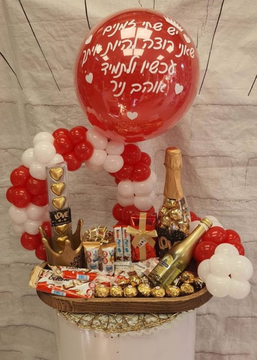 מארז כדור פורח 60 בלונים - אדום ולבן