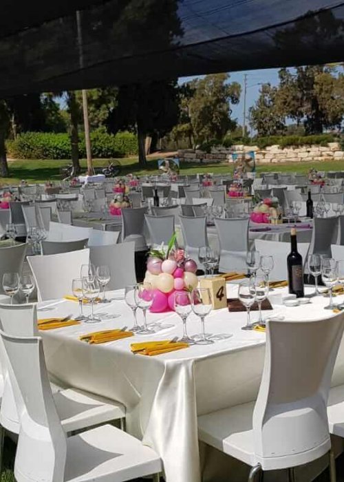 סידורי בלונים על שולחנות בחתונה