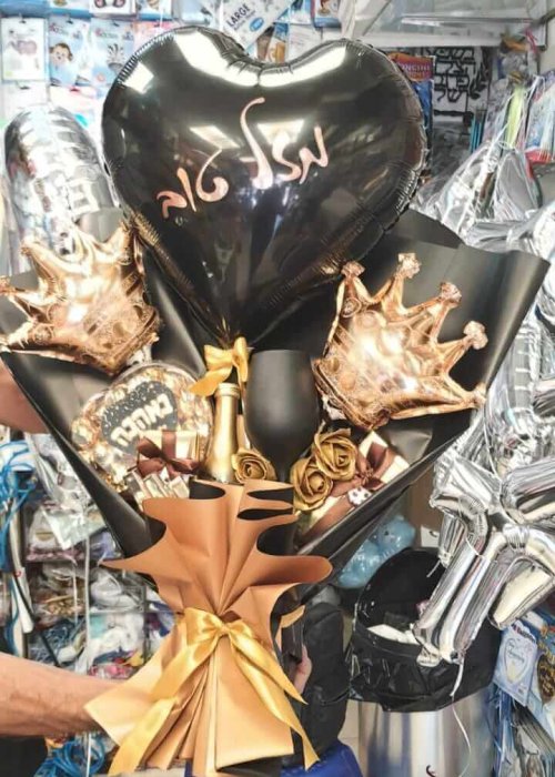 בלון לב שחור וזהב