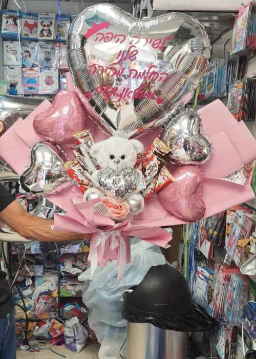 בלון לב כסוף וורוד