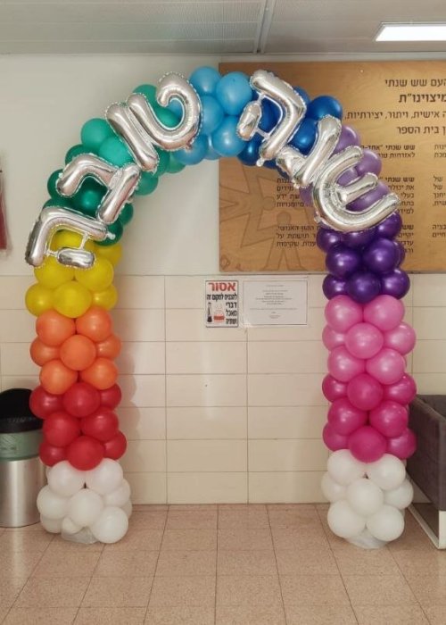 מעמד בלונים עם הכיתוב שנה טובה לעסקים ובתי ספר